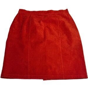 Vintage Plus Sized Suede Red Genuine Leather High-Waisted Selleca Mini Skirt